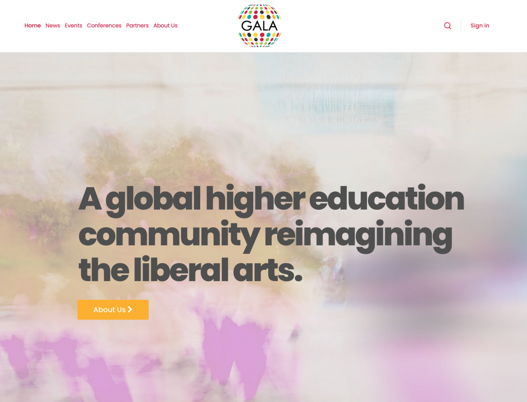 The GALA website on desktop