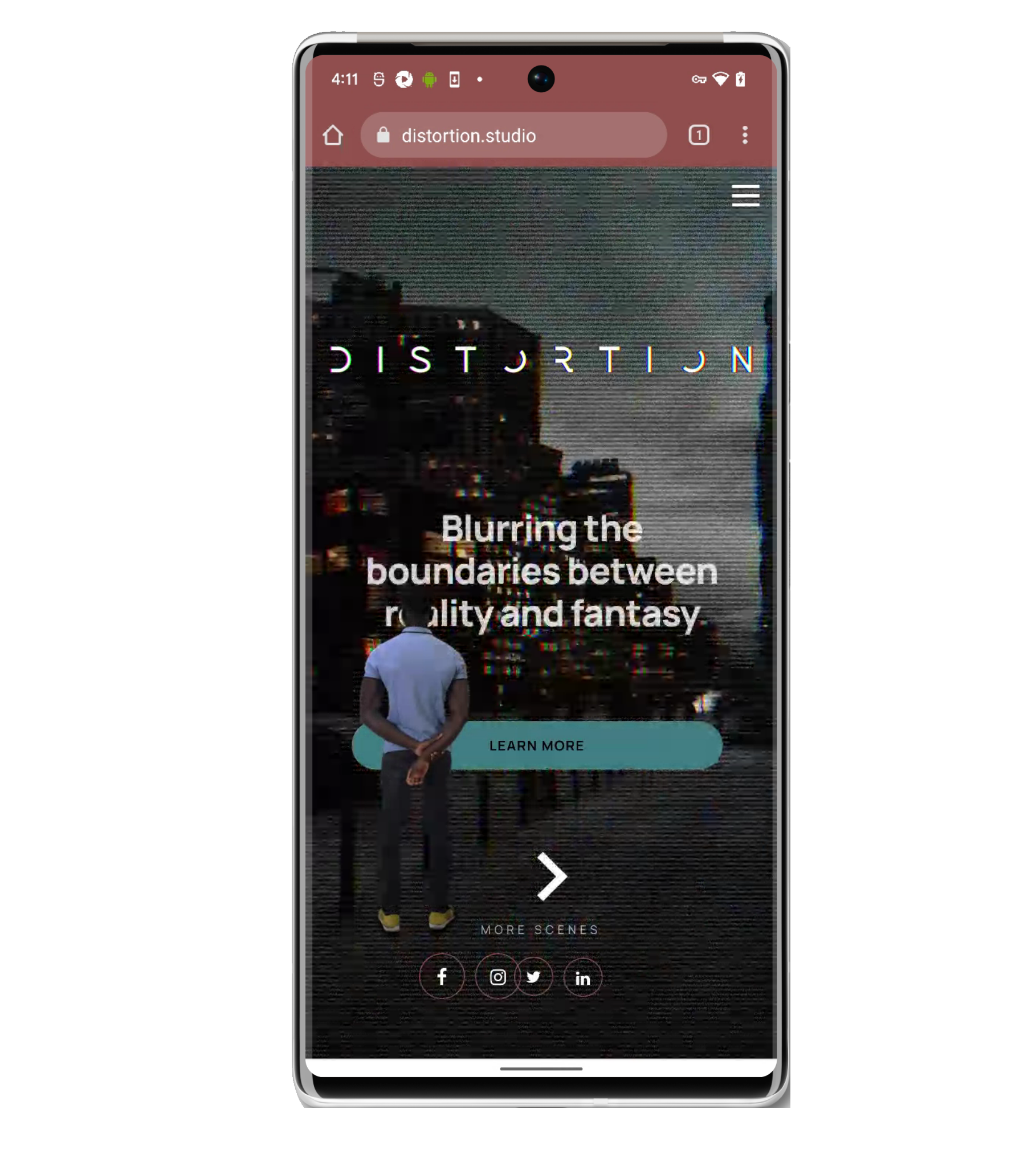 Distortion Studio's website on a mobile phone